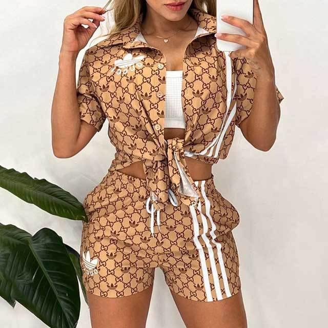 Printed Shirt Top Casual Short Set