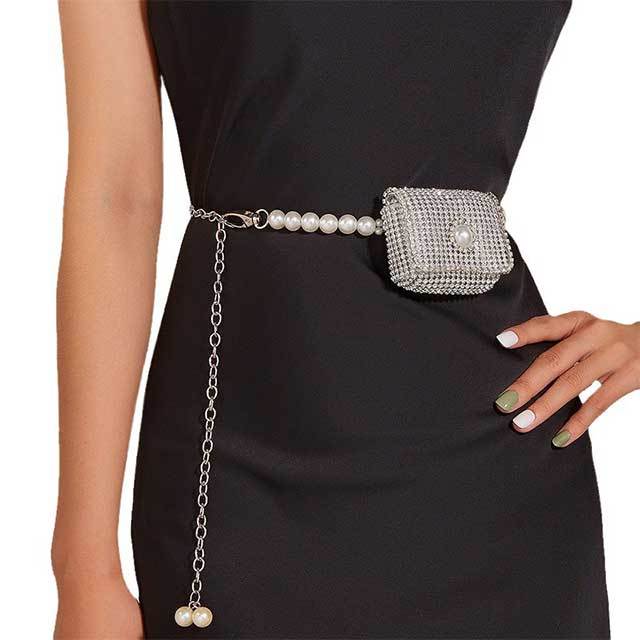 Pearls Waist Chain Rhinestoned Belt Bag