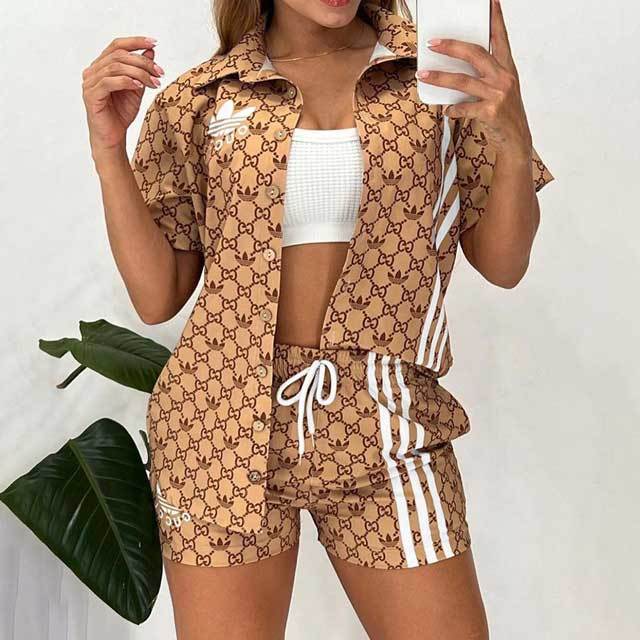 Printed Shirt Top Casual Short Set