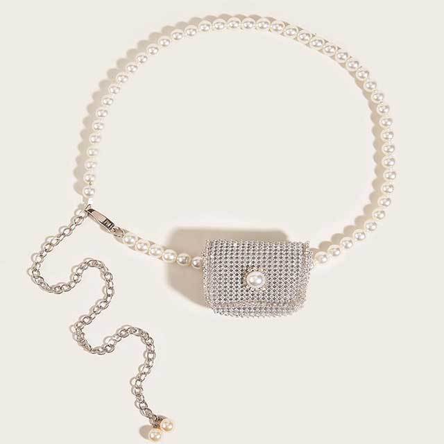 Pearls Waist Chain Rhinestoned Belt Bag