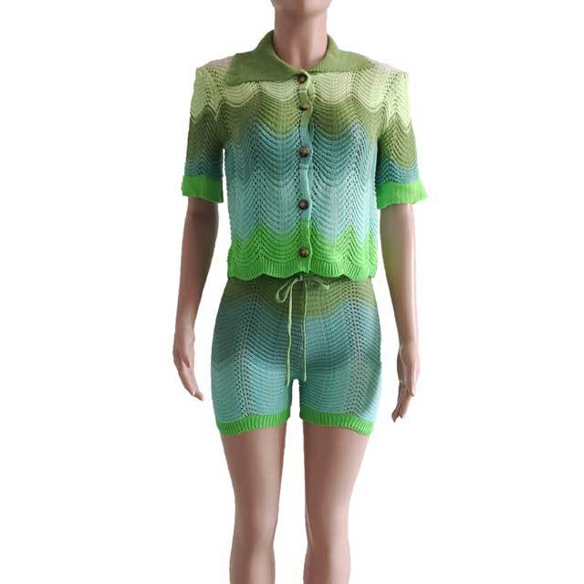 Knit Color Block Short Set