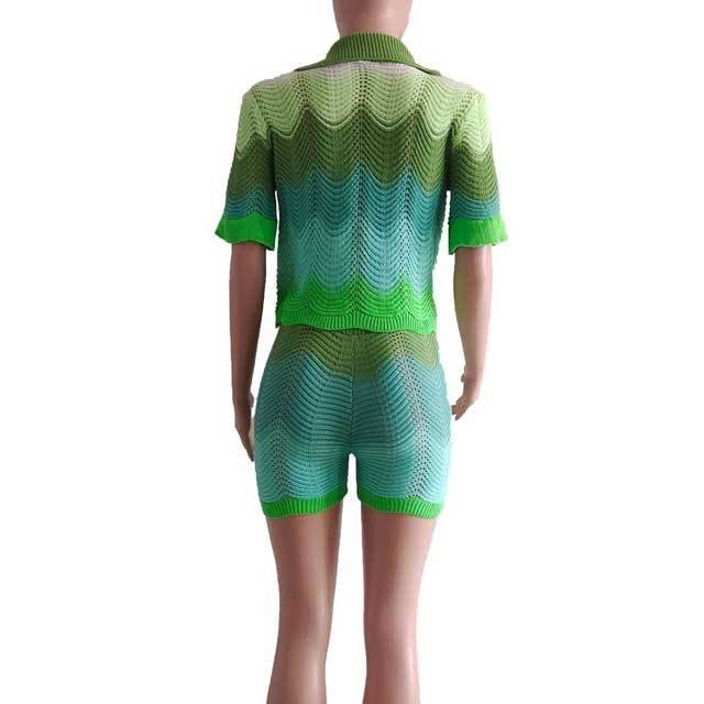 Knit Color Block Short Set