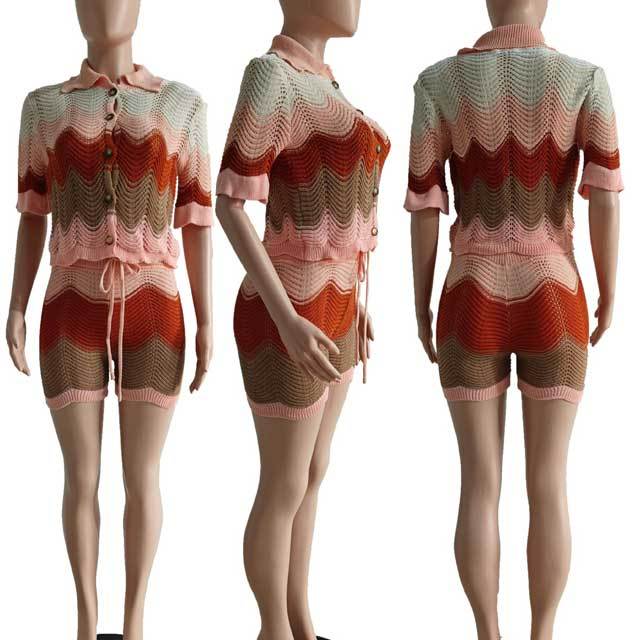 Knit Color Block Short Set