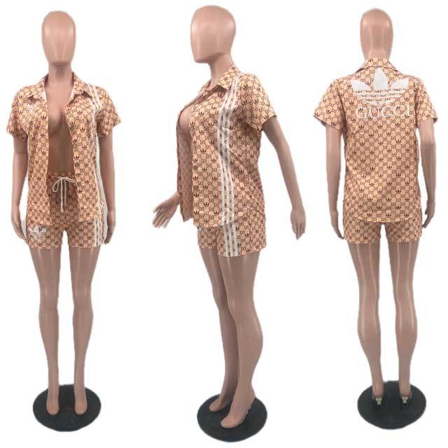Printed Shirt Top Casual Short Set
