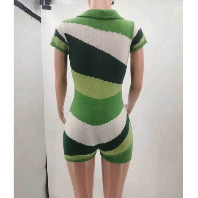 Knit Color Block Polo Romper