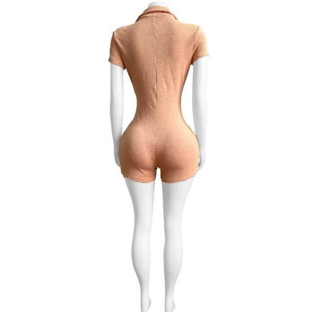 Washed Distressed Ribbed Polo Romper