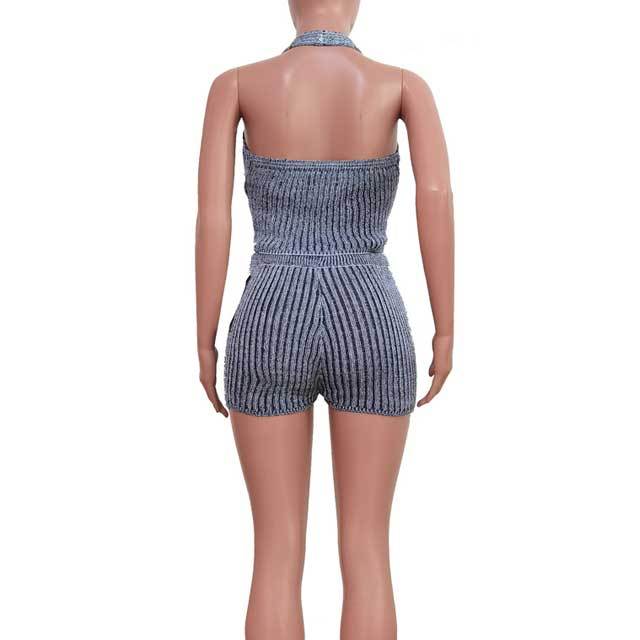 Knit Halter Top Casual Short Set
