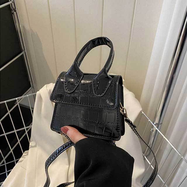 Glossy Stone Pattern PU Leather Crossbody Mini Bag