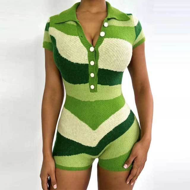 Knit Color Block Polo Romper