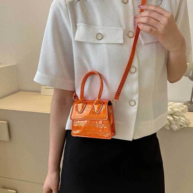 Glossy Stone Pattern PU Leather Crossbody Mini Bag