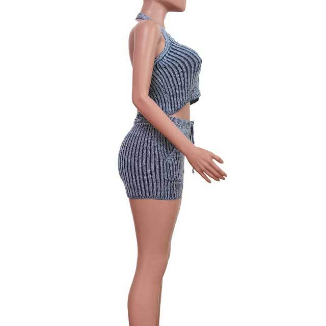 Knit Halter Top Casual Short Set