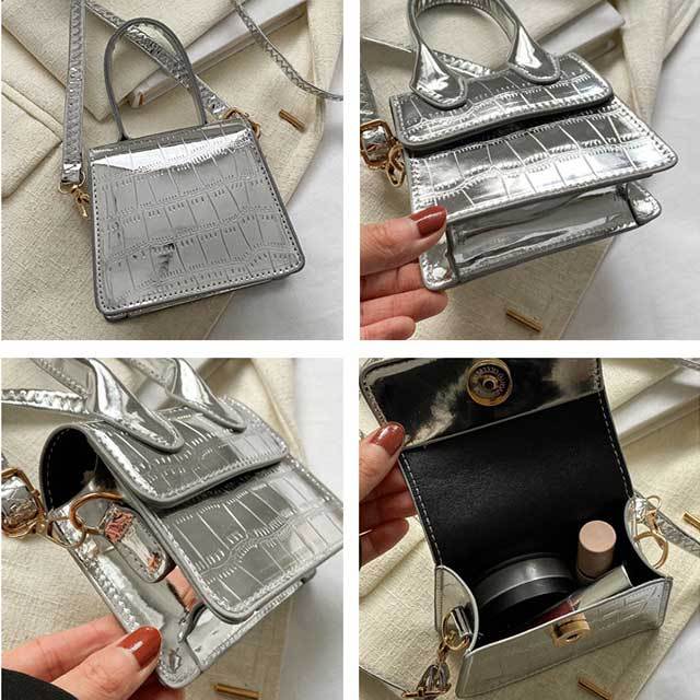 Glossy Stone Pattern PU Leather Crossbody Mini Bag