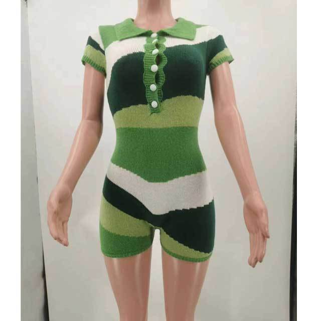 Knit Color Block Polo Romper
