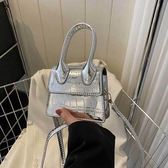 Glossy Stone Pattern PU Leather Crossbody Mini Bag