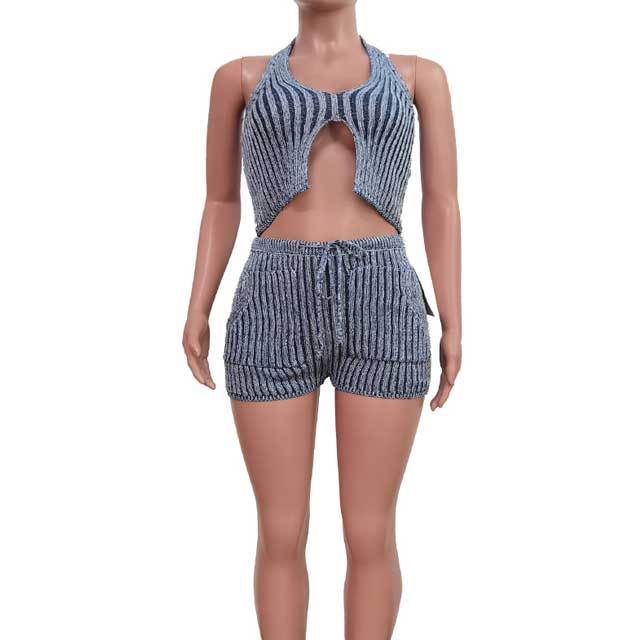Knit Halter Top Casual Short Set