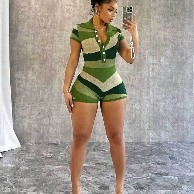 Knit Color Block Polo Romper