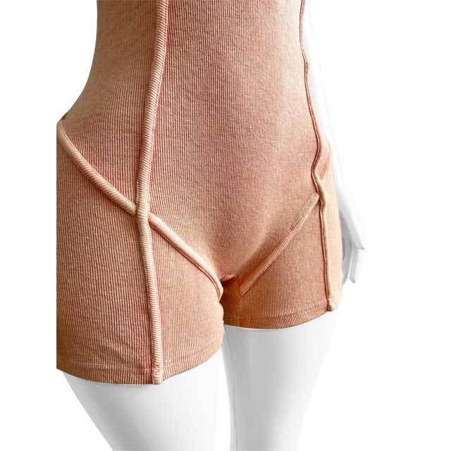 Washed Distressed Ribbed Polo Romper