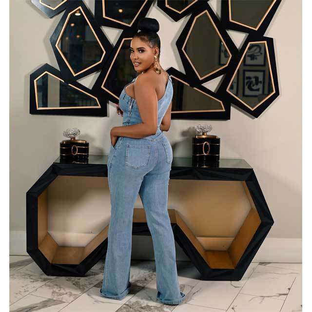 Denim Single Shoulder Bell Jumpsuit