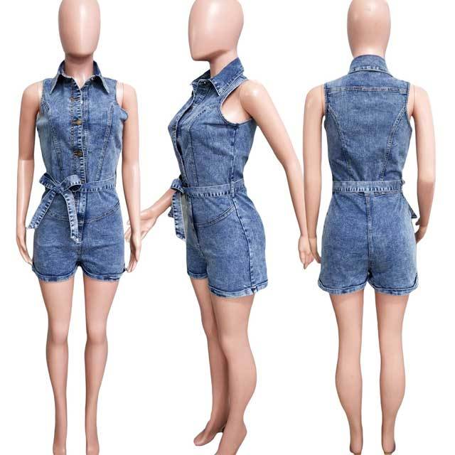 Denim Sleeveless Cargo Romper