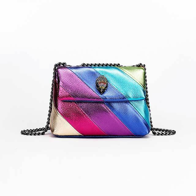 Color Block Design Chains Crossbody Bag