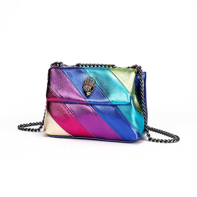 Color Block Design Chains Crossbody Bag