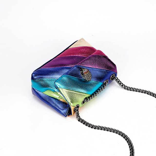 Color Block Design Chains Crossbody Bag