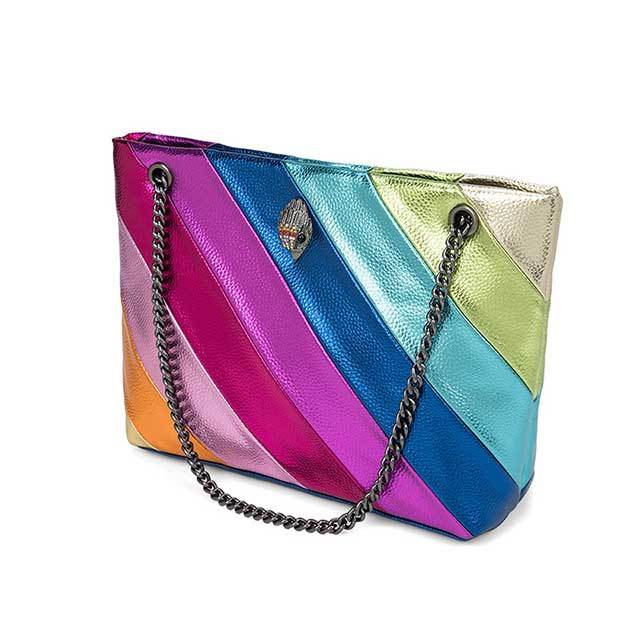 Contrast Color Chains Shoulder Bag