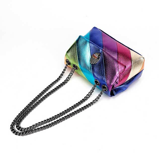 Color Block Design Chains Crossbody Bag