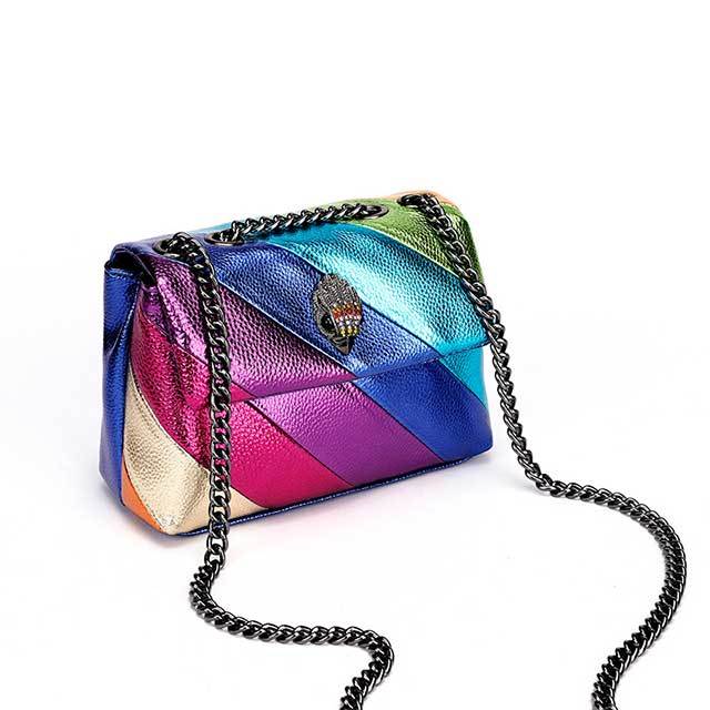 Color Block Design Chains Crossbody Bag