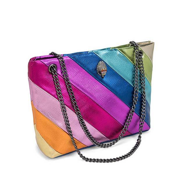 Contrast Color Chains Shoulder Bag