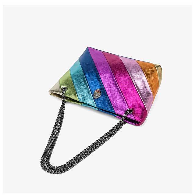 Contrast Color Chains Shoulder Bag