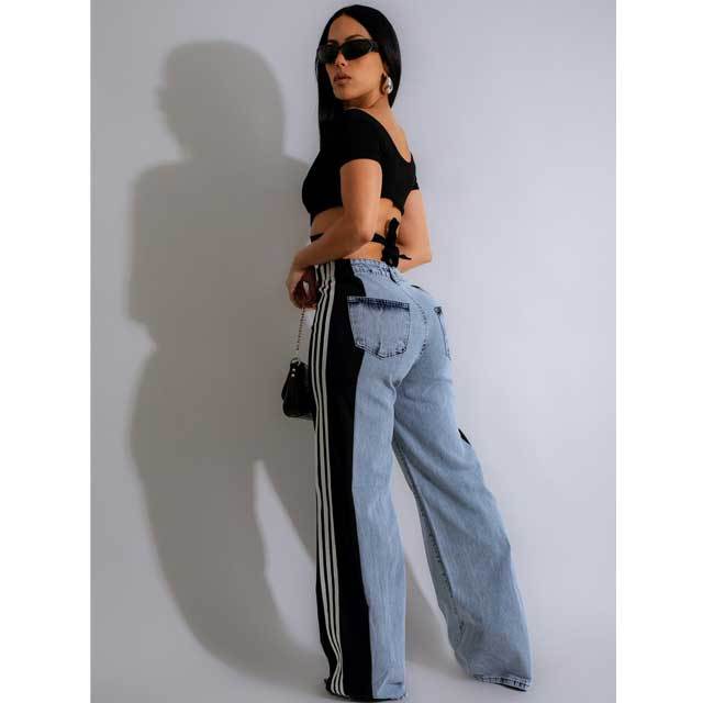 High Waist Striped Boyfriend Jeans