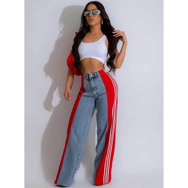 High Waist Striped Boyfriend Jeans