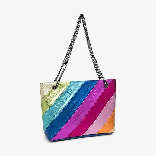 Contrast Color Chains Shoulder Bag