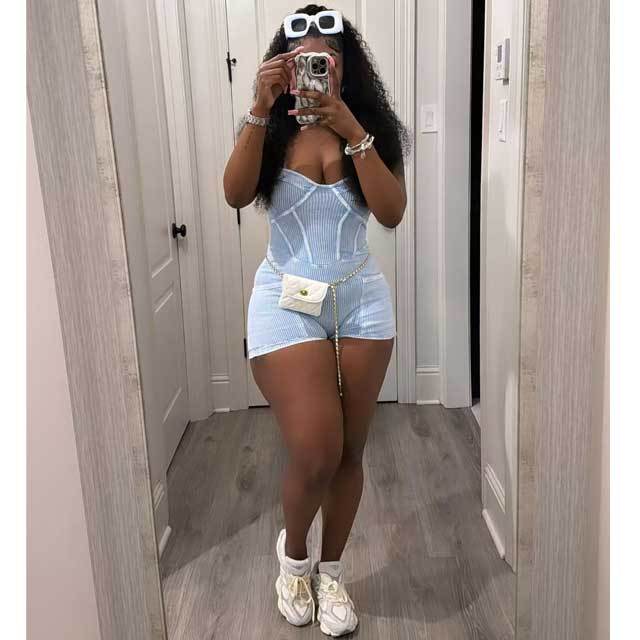 Washed Distressed Ribbed Cargo Romper