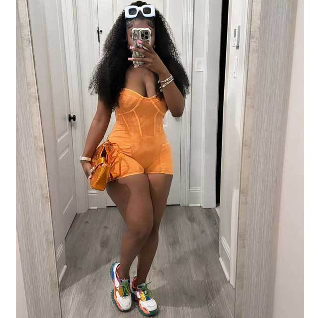 Washed Distressed Ribbed Cargo Romper