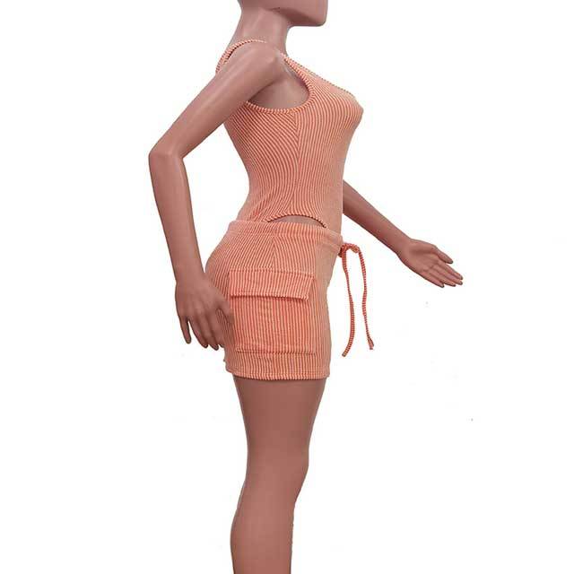 Jacquard Sleeveless Bodysuit Cargo Skirt Set