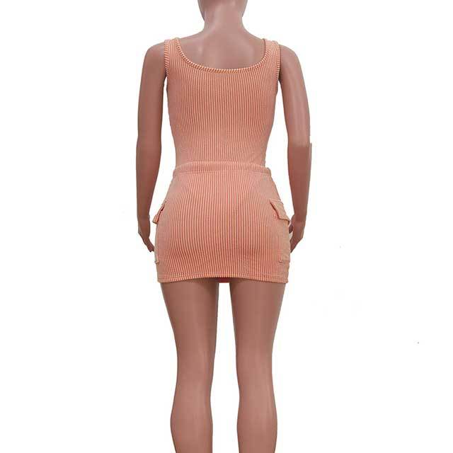 Jacquard Sleeveless Bodysuit Cargo Skirt Set
