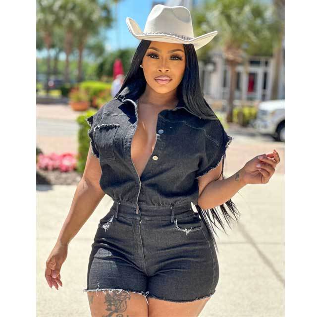 Denim Button Cargo Romper