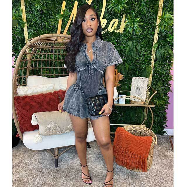 Washed Distressed Bell Romper