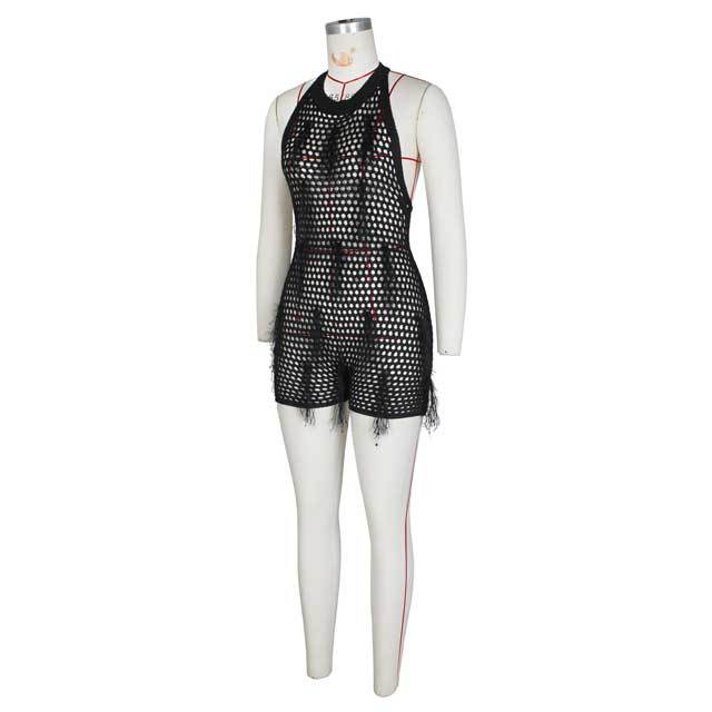 Knit Hollow Out Tassel Romper