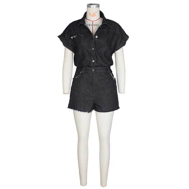Denim Button Cargo Romper