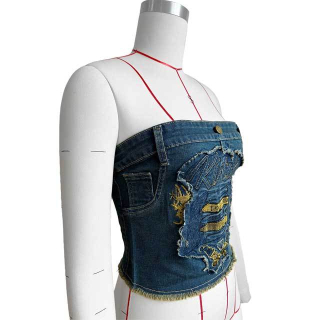 Embroidery Patchwork Denim Tube Top