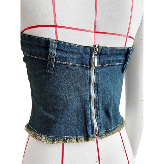 Embroidery Patchwork Denim Tube Top