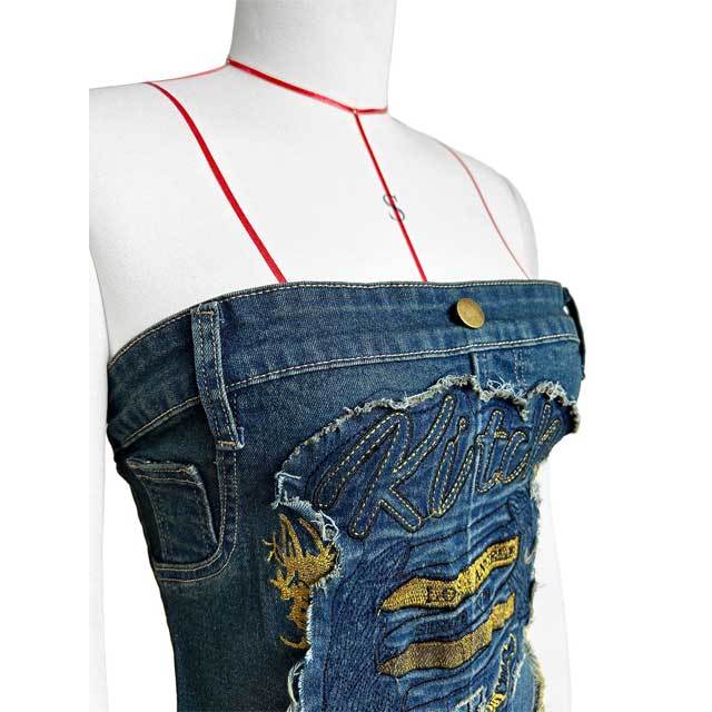 Embroidery Patchwork Denim Tube Top