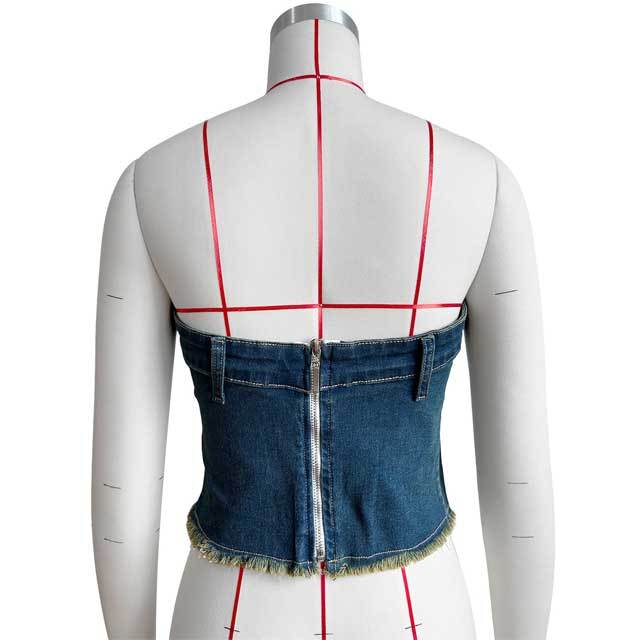 Embroidery Patchwork Denim Tube Top