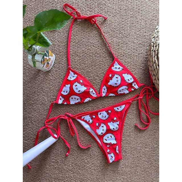 Cartoon Print Strappy Bikini Set