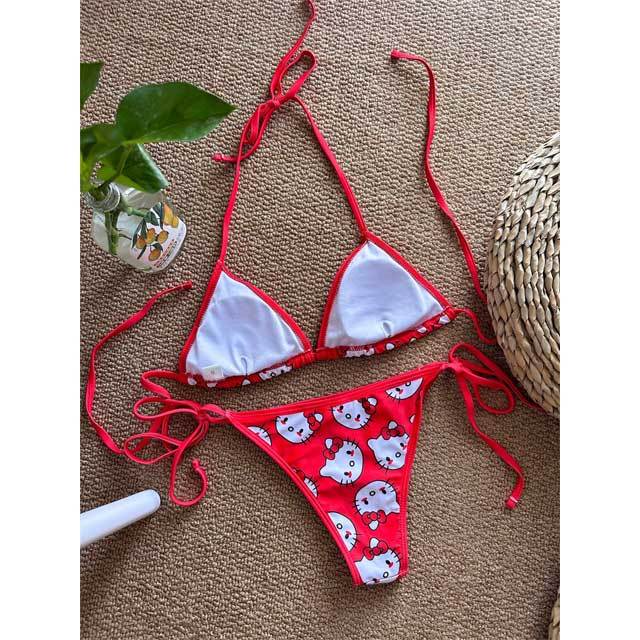 Cartoon Print Strappy Bikini Set