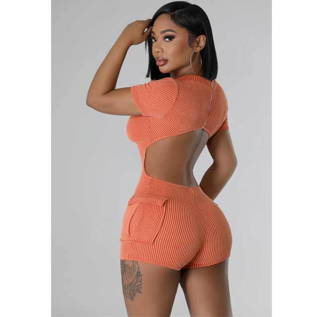 Jacquard Backless Cargo Romper