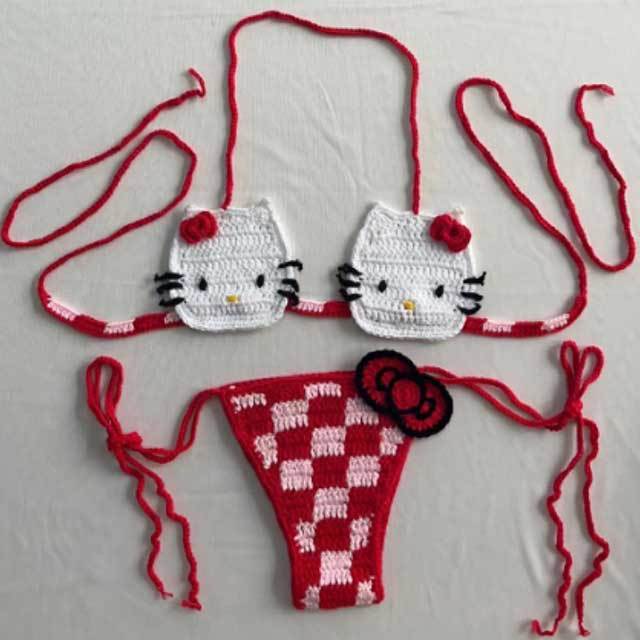 Hello-Kitty Crochet Bikinis Set
